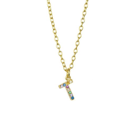 Colgante Plata Dorada Mujer COZ0202DOT Letra T C. Circonitas Multicolor