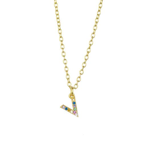 Colgante Plata Dorada Mujer COZ0202DOV Letra V C. Circonitas Multicolor