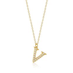 Colgante Plata Dorada Mujer 10mm COZ0283DOCZV Letra V Circonitas