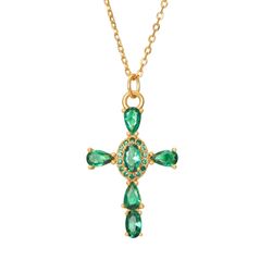 Colgante Plata Dorada Mujer COZ0343DOZV Cruz C. Piedra Circonita Verde
