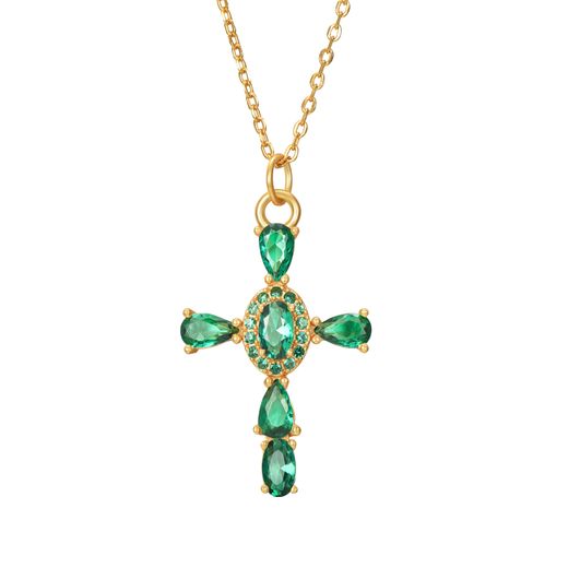 Colgante Plata Dorada Mujer COZ0343DOZV Cruz C. Piedra Circonita Verde