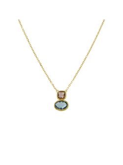 Colgante Plata Dorada Mujer PSET161/3C Circonitas Champagne Bicolor Azul