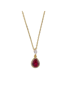 Colgante Plata Dorada Mujer PSET181/3C Circonitas Piedra Gota Roja