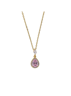 Colgante Plata Dorada Mujer PSET182/3C Circonitas Piedra Gota Lila