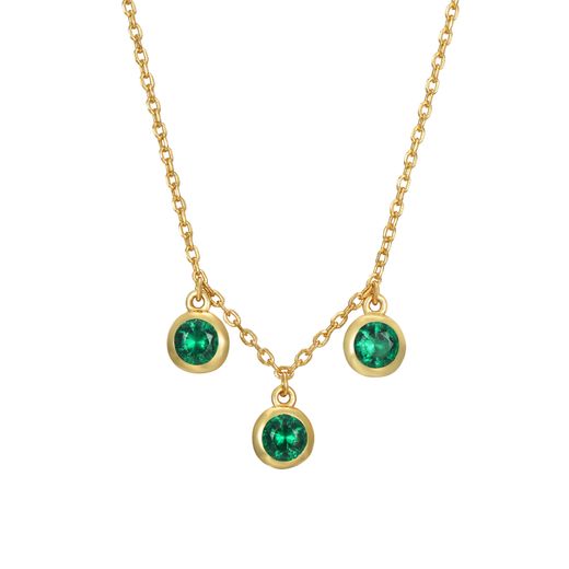 Colgante Plata Dorada Tres Circonitas Verdes 5,5mm COZ0336DOZV 38+4cm