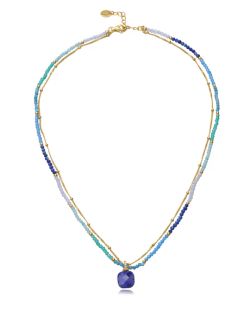 Colgante Plata Dorada Viceroy Mujer 13270C100-42 Piedra Cuadrada Natural Azul