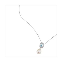Colgante Plata J10991 Perla Circonitas Azul Bicolor Blancas 46cm