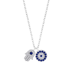 Colgante Plata Lotus LP1969-1/1 Mano De Fátima - Círculo Circonitas Azules Bicolor Blancas