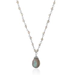 Colgante Plata Mujer 6x4mm COM0007PLLA Piedra Mineral Labradorita