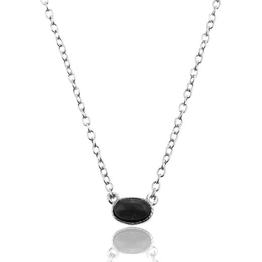 Colgante Plata Mujer COM0004RHOX Piedra Mineral Onix Negro Ovalada
