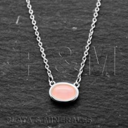 Colgante Plata Mujer COM0009RHCR Óvalo Piedra Mineral Cuarzo Rosa