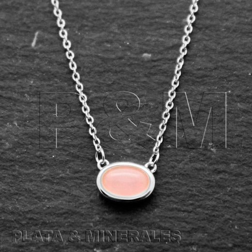 Colgante Plata Mujer COM0009RHCR Óvalo Piedra Mineral Cuarzo Rosa