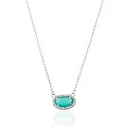Colgante Plata Mujer COM0019RHOV Piedra Mineral Onix Verde Ovalada