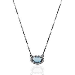 Colgante Plata Mujer COM0019RUGB Piedra Mineral Glass Blue Ovalada