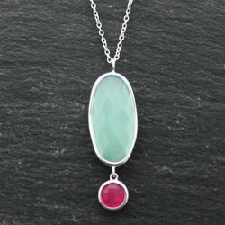 Colgante Plata Mujer COM0028RHCARU Piedras Minerales Calcedonia + Rubi