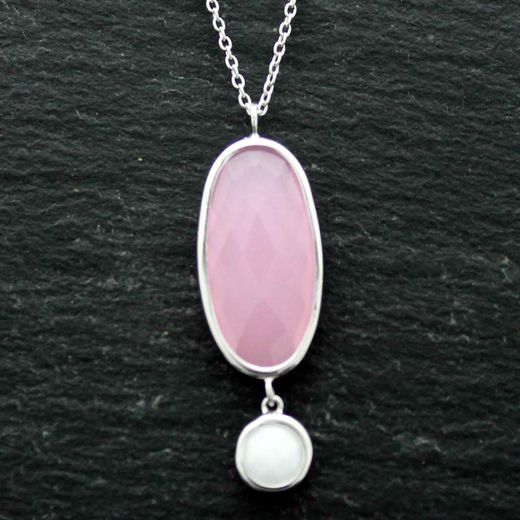 Colgante Plata Mujer COM0028RHCRPL Piedras Minerales Cuarzo Rosa + Piedra Luna