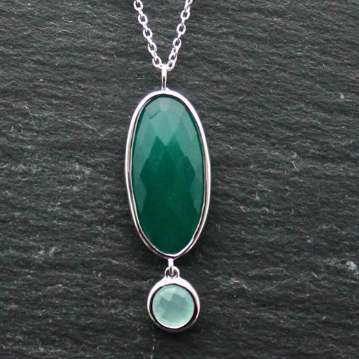 Colgante Plata Mujer COM0028RHOVCA Piedras Minerales Onix Verde + Calcedonia