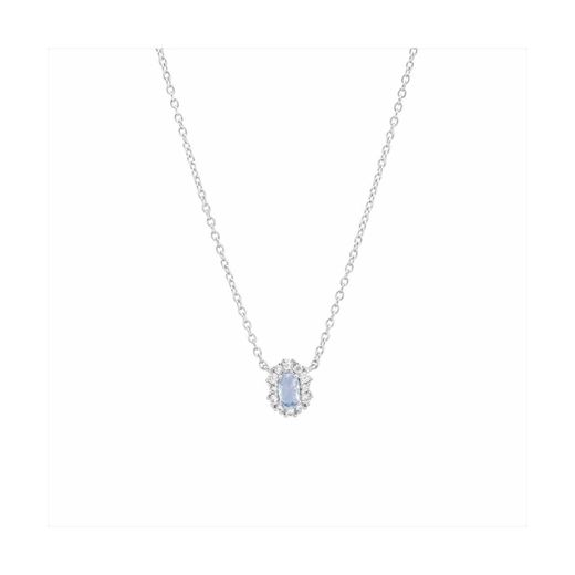 Colgante Plata Mujer N21900AQ Piedra Aguamarina Ovalada C. Circonitas 42cm
