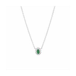 Colgante Plata Mujer N21900EM Piedra Esmeralda Ovalada C. Circonitas 42cm