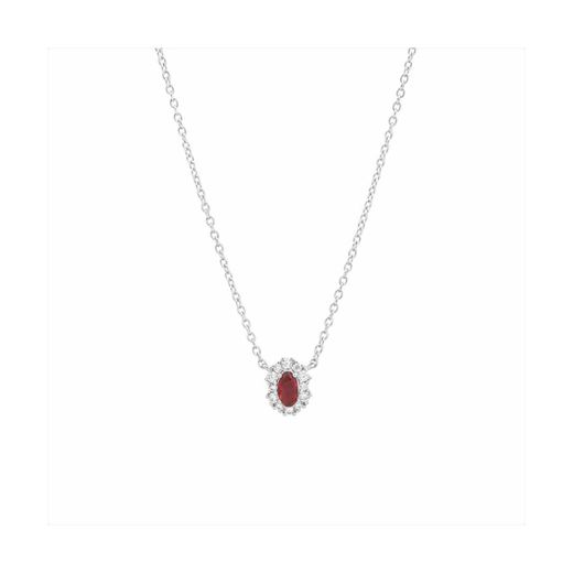 Colgante Plata Mujer N21900RB Piedra Rubí Ovalada C. Circonitas 42cm