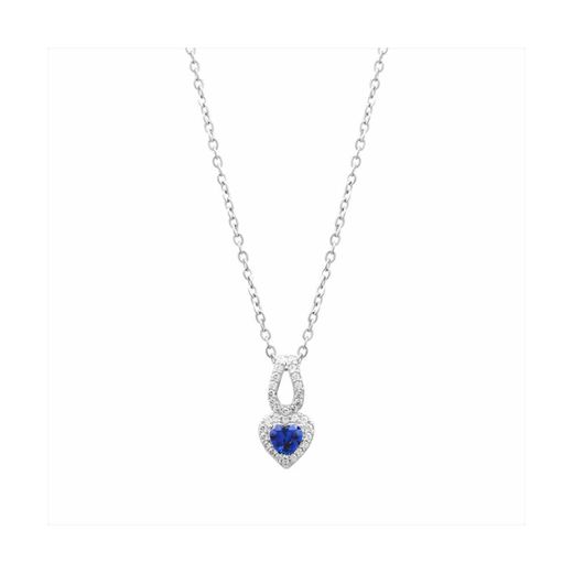 Colgante Plata Mujer P27170SP Corazón Piedra Zafiro C. Circonitas 42cm