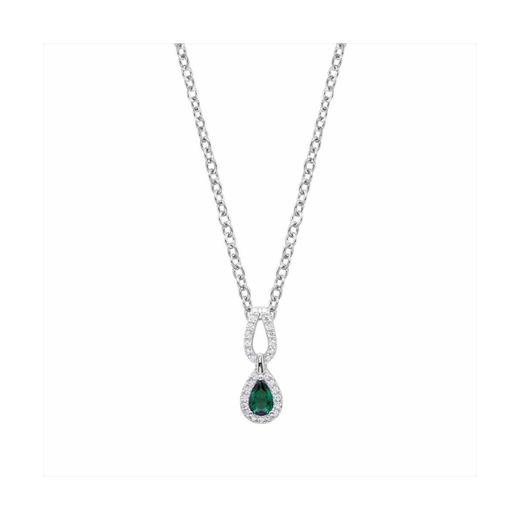 Colgante Acero - Plata Mujer P27171EM Lágrima Piedra Esmeralda & Circonitas 42cm