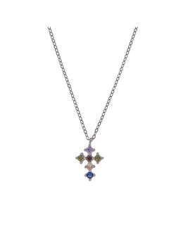 Colgante Plata Mujer PCRZ10 Cruz Circonitas Multicolor