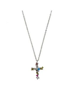Colgante Plata Mujer PCRZ11 Cruz Circonitas Multicolor