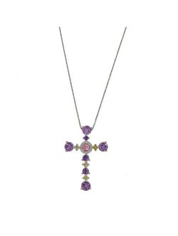 Colgante Plata Mujer PCRZ12 Cruz Circonitas Multicolor