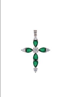 Colgante Plata Mujer PCRZ27/V Cruz Circonitas Verdes Bicolor Blancas