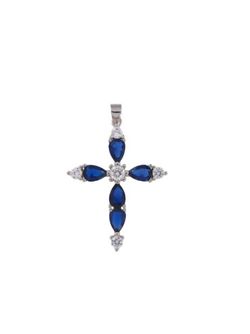 Colgante Plata Mujer PCRZ27/Z Cruz Circonitas Azules Bicolor Blancas