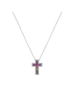 Colgante Plata Mujer PCRZ34 Cruz Circonitas Multicolor