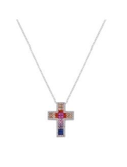Colgante Plata Mujer PCRZ35 Cruz Circonitas Multicolor
