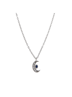 Colgante Plata Mujer PGAR804 Media Luna Circonitas Blancas Bicolor Azul