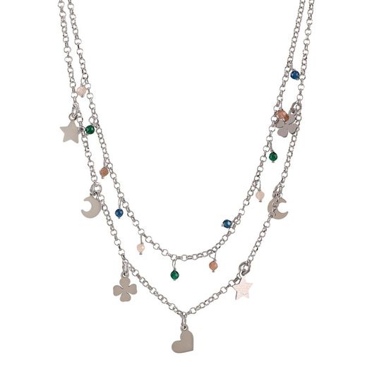 Sovrani Silver Pendant 40+5cm AVP190 Charms Stars Clovers Moons