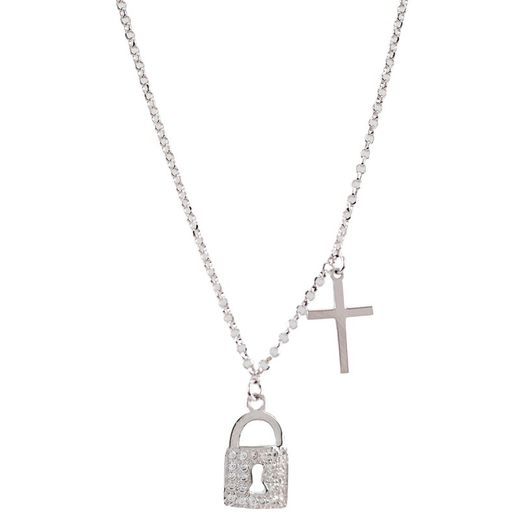 Sovrani AVP218 Silver Pendant Cross Padlock Zirconia