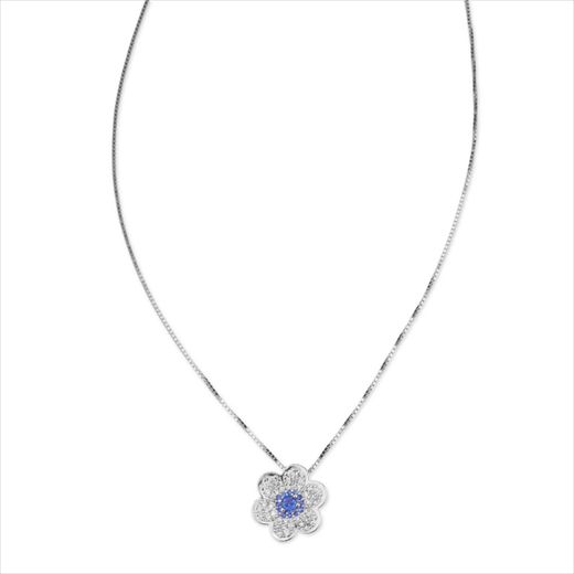 Colgante Plata Sovrani Mujer J12732 Flor C. Circonitas Azul Bicolor Blancas 40+5cm