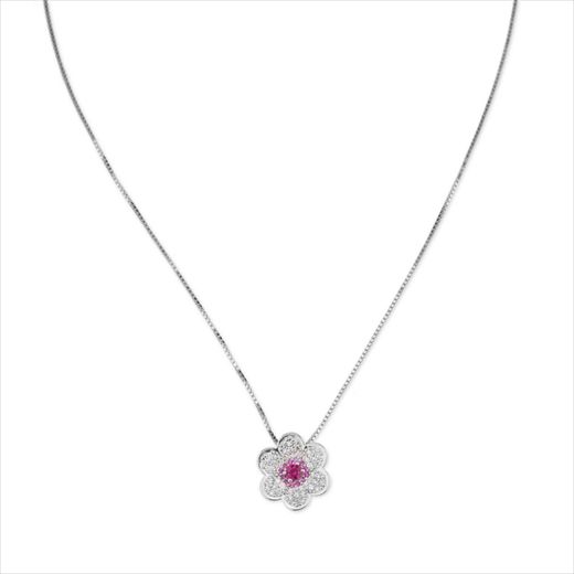 Colgante Plata Sovrani Mujer J12734 Flor C. Circonitas Fucsia Bicolor Blancas 40+5cm