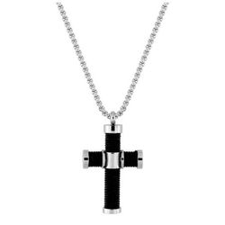 Collar Acero Argyor-MRM  (AC)432086 Cadena con Cruz Bicolor Negra