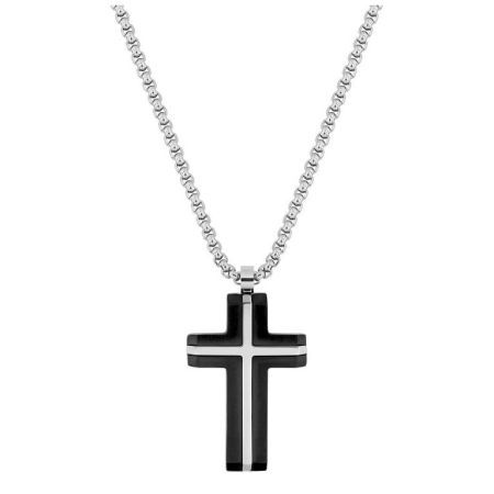 Collar Acero Argyor-MRM  (AC)432088 Cadena con Cruz Bicolor Negra