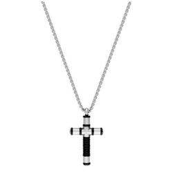 Collar Acero Argyor-MRM  (AC)432295 Cadena Con Cruz Bicolor Negra
