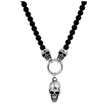 Collar Acero Argyor-MRM  (AC)432304 Cadena con Piedras Negras y Calaveras