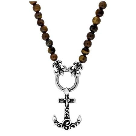 Collier en acier Argyor-MRM (AC)432328 avec pierres œil de tigre et ancre