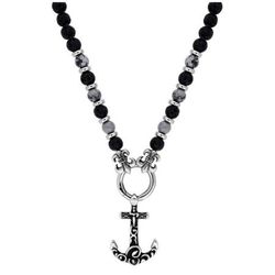 Collar Acero Argyor-MRM  (AC)432329 Cadena con Piedras Negras y Grises con Ancla
