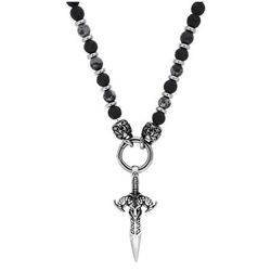 Collar Acero Argyor-MRM  (AC)432331 Cadena con Piedras Negras y Grises con Colgante