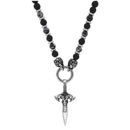 Collier en acier Argyor-MRM (AC)432331 avec pierres noires et grises et pendentif