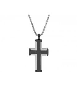 Collar Acero Bicolor Negro Liska Hombre 86CD165 Cruz