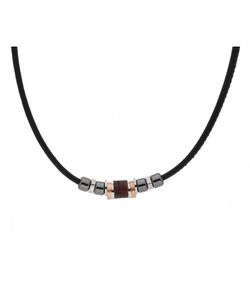 Collar Acero Bicolor Rosa Liska Hombre NAT070CL-R Piel Negra Madera