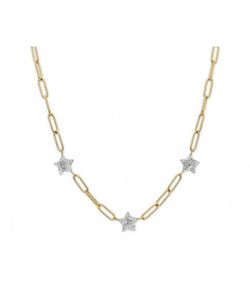 Pingente de Aço Dourado 40+5cm Liska Mulher CH046CL-D Estrelas Zircônia