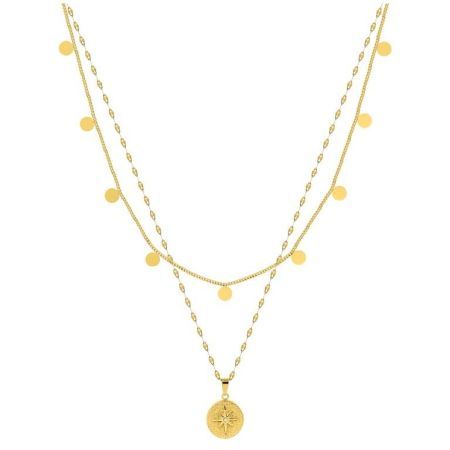 Argyor-MRM (AC)432104 Gold Steel Necklace Double Chain with Pendant